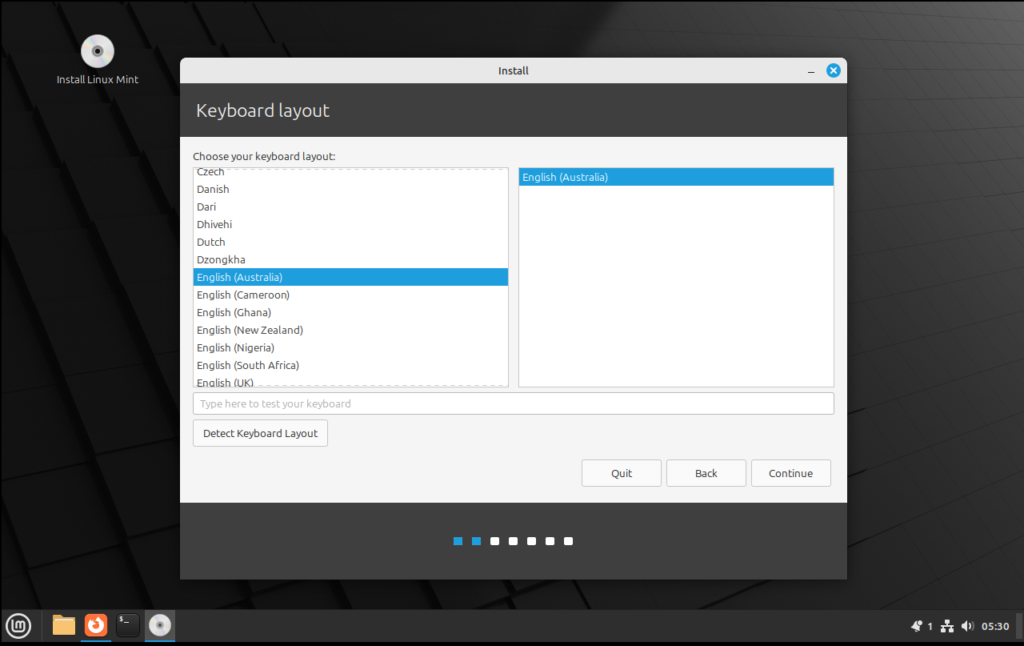 Linux Mint choose your keyboard layout