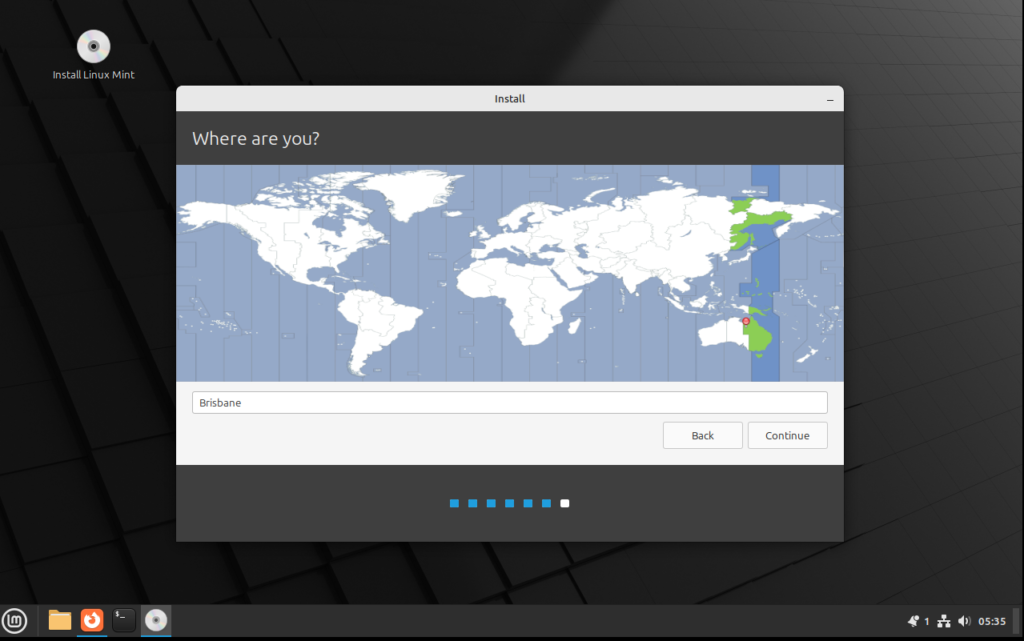 Linux Mint click your location on the map